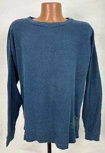 Vintage 90s Waffle Knit Shirt Men L Boxy Fit Stretchy Minimal Navy Structure USA - Picture 1 of 16