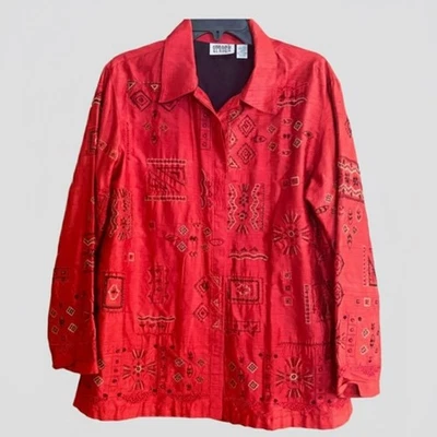 Chaqueta De Colección Roja Seda Bordada Con Cuentas Boho Arte para Usar Blazer Distintivo W L Foto 1 de 4