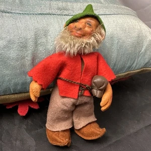 Steiff Pucki Dwarf Doll 1960s ID Button Tag 13cm 5in Rubber Felt Mohair Vtg - Picture 1 of 9
