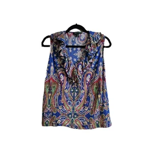 Ralph Lauren Ruffle Blouse Top, Colourful Paisley Print, Stretch, Size 1X - Picture 1 of 7