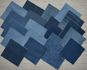 Denim Squares 100 5x5 inch 100% Cotton Blue Jean Fabric Rotary Cut Craft Sew LOT - Picture 1 of 11