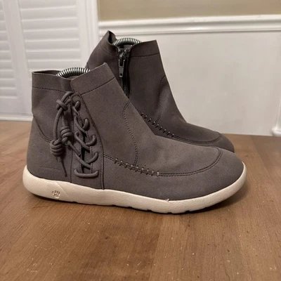 Bearpaw Boots Womens Size 8.5 Gray Pierce Ankle Zip Lace Up Microsuede 2037W - Image 1 of 4
