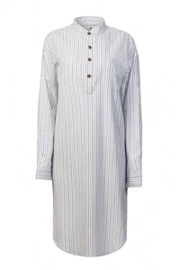 Men's Flannel Night Shirt 100% Cotton Blue Ivory Stripe Brushed Irish Made Gift - Picture 1 of 7