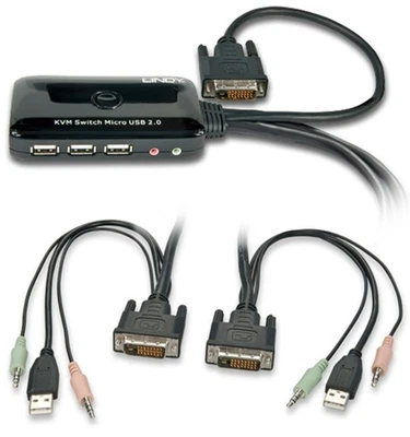 LINDY 32777 – 2-Port KVM Switch (DVI-D, USB 2.0 & Audio) - Bild 1 von 2
