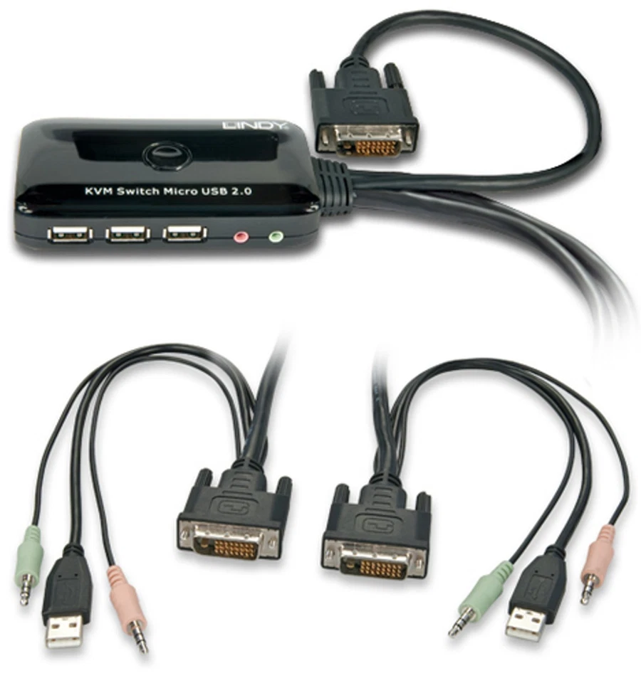 LINDY 32777 – 2-Port KVM Switch (DVI-D, USB 2.0 & Audio) - Bild 1 von 2