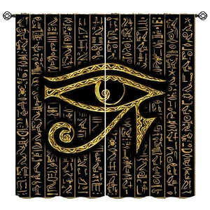 Ancient Egyptian Curtains, Egyptian Eye of Horus, Ancient Culture Golden Egyp... - Picture 1 of 8