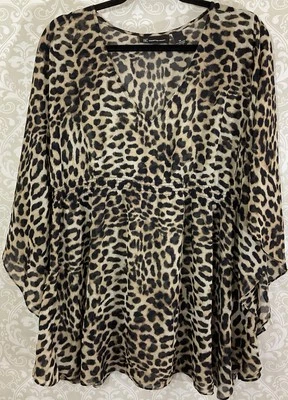 INTERNATIONAL CONCEPTS Women’s Tunic Top L/XL Animal Print Chiffon Boho Hippie - Image 1 of 4