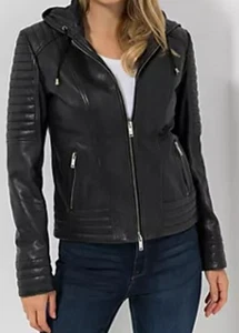 STRANDFEIN Lederjacke mit Kapuze Lammnappa, Used-Look 2-Wege-Reißverschluss. 38 - Bild 1 von 1