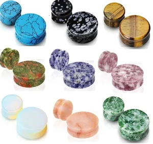 1 x New Semi Precious STONE Ear Plug Organic Flesh Tunnel Stretcher Taper - Picture 1 of 41