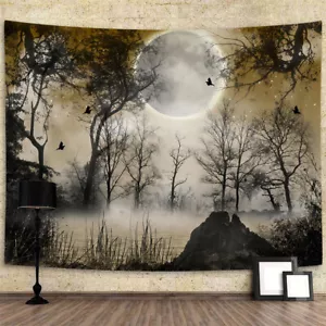 Crow Forest Extra Large Tapestry Wall Hanging Gothic Lake Moon Fabric Art Poster - Picture 1 of 7