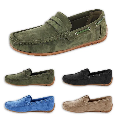 Mocassini Uomo Scamosciati Scarpe Casual Eco Pelle Laccetti Camoscio VEQUE - Immagine 1 di 4