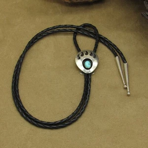 Sterling Silver and Turquoise Shadowbox Bear Paw Bolo Tie - Picture 1 of 7