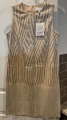 Vestido BELLE BADGLEY MISCHKA para mujer talla 2 Phoebe mini lentejuelas doradas precio de venta sugerido por el fabricante $219 nuevo con etiquetas Foto 1 de 4