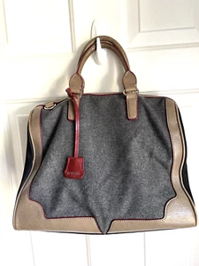 MZ Wallace New York Purse Satchel Purse Olive Green Leather Grey Wool Hang Fob - Picture 1 of 13