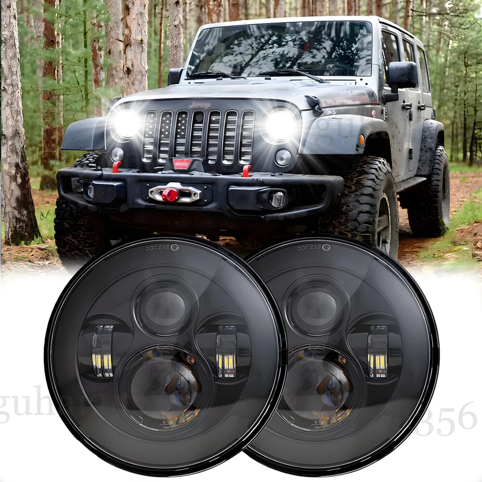 Pair 7" Round LED Headlights High Low Beam for Jeep Wrangler JK TJ LJ CJ Trucks - Image 1 of 4