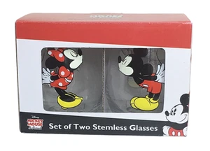 Disney Mickey Mouse & Friends Stemless Glasses Wine Mickey Minnie Kissing - Picture 1 of 7