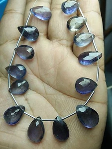 AAA NATURAL IOLITA BRIOLETTE FACETADO 8X13-10X14 MM 14 CUENTAS SUELTAS DE PIEDRAS PRECIOSAS - Imagen 1 de 4