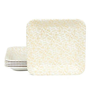 Golden Printed Melamine Square Snacks Starters Dinner Plates Set of 6 - Picture 1 of 3
