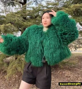 Cappotto pelliccia donna 100% vera pelliccia di pecora giacche maniche lunghe scollo a V personalizzato - Foto 1 di 10