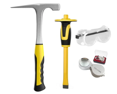 Kit de martillos Geology Rock Pick de 4 piezas - Juego de martillos, cinceles, gafas y lupas de 32 oz Foto 1 de 4