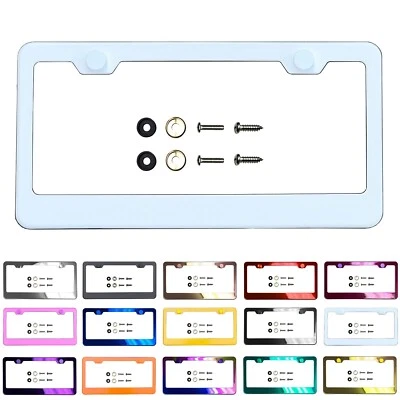 License plate frame Stainless Steel with Metal screw caps Black Red Blue Purple - Image 1 of 4