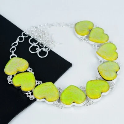 Giallo Tripletta Opale di Fuoco Gemma Mano 925 Argento Sterling Collana Per Gift - Immagine 1 di 4