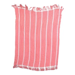 Max Studio Home Coral & White Striped Throw Blanket With Fringe 47.5" X 66.5" - Picture 1 of 10