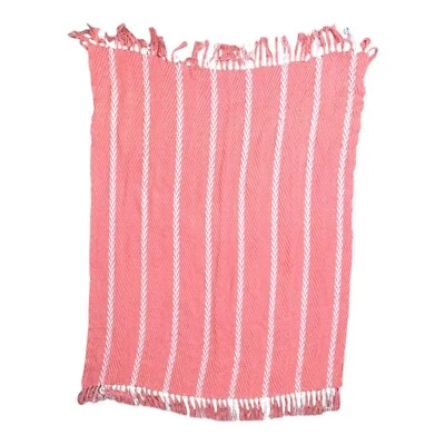 Max Studio Home Coral & White Striped Throw Blanket With Fringe 47.5" X 66.5" - Image 1 of 4