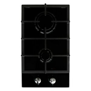 Cookology GGH306BK 30cm 2 Burner Gas on Glass Hob with Cast Iron Pan Supports