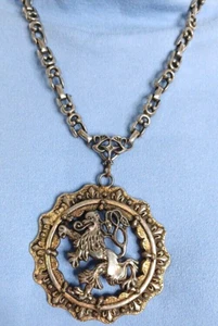 Große handgegossene Sterlingsilber plattierte keltische schottische zügellose Löwe Anhänger Kette - Bild 1 von 8