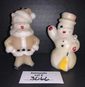 "2 velas de cera de Papá Noel con escoba muñeco de nieve de Navidad Gurley de la década de 1950 3"" vintage" - Imagen 1 de 5