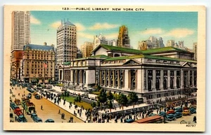 Postcard Public Library New York City NY Linen UNP - Picture 1 of 2