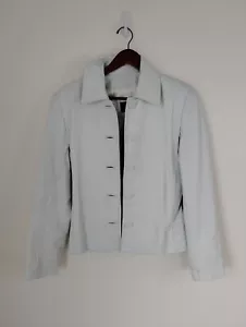 Vintage Danier Sky Blue Leather Jacket Small Blazer Buttons Light Cropped - Picture 1 of 12