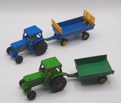 MATCHBOX BLUE/GREEN TRACTORS No46 & A BLUE Green TRAILER No.51 Rare Nice Bundle  - Image 1 of 4