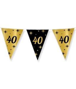 40TH BIRTHDAY BLACK & GOLD PARTY BUNTING BIRTHDAY PARTY DECORATION - 10M - Picture 1 of 3