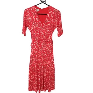 Hobbs Dress Red Floral Midi Jersey UK 6 - Picture 1 of 7