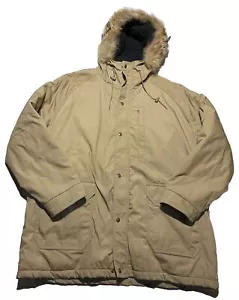 Vintage Woolrich Parka Jacket Men L Brown Coyote Fur Trim Hood Wool Flannel AO4 - Picture 1 of 6