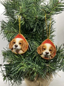 2 x Cavalier Perro Cachorro Navidad Árbol de Navidad Decoración Estatua Decoración del Hogar - Imagen 1 de 8