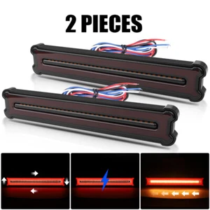 2x 9" Red/Amber LED Truck Trailer Stop Tail Brake Lights Flowing Turn Signal DRL - Picture 1 of 14
