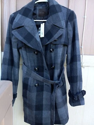 Casaco THE LIMTED mistura de lã cinza preto xadrez THE WINTER TRENCH novo com etiquetas 148,00 - Imagem 1 de 4