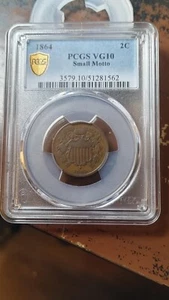 1864 Small Motto Two Cent Piece 2C PCGS VG10 Nice Original Key Date 5107 - Picture 1 of 4