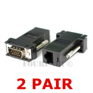2 Pair (4 pcs) VGA SVGA to RJ45 Video Extender Adapters HD15 to CAT5e CAT6 100' - Picture 1 of 1
