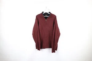 Vtg Woolrich Mens Medium Distressed Wool Knit Half Zip Pullover Sweater Burgundy - Picture 1 of 9