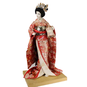 Muñeca geisha vintage con tambor 22 pulgadas sobre plataforma de madera - Imagen 1 de 7