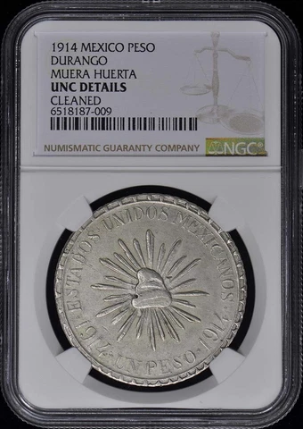1914 Mexico Peso Durango NGC Unc Details Rev Cleaned Cover