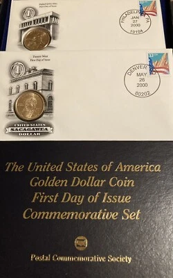 2000 First Day Issue Golden Dollar Coins Sacagawea-Denver and Philadelphia Mint - Image 1 of 4