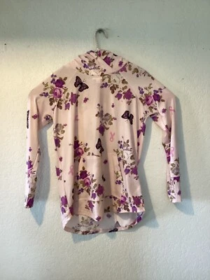 LuLaRoe Sz M Amber Hoodie Pink Floral Butterflies Long Sleeve Cancer Awareness - Image 1 of 3