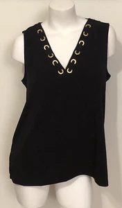 NWT WOMEN'S MICHAEL KORS EMBELLISHED V-NECK TOP BLACK SIZE XL MSRP $89.50 - Picture 1 of 6