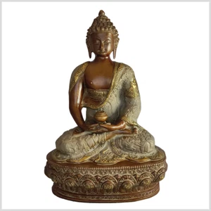 Erleuchteter Buddha Messing sandbeige verziert 33cm 4kg Erleuchtung Buddhismus - Picture 1 of 2