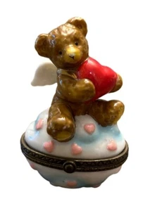 Ceramic Trinket Box With Bear & Heart Figurine - Picture 1 of 4